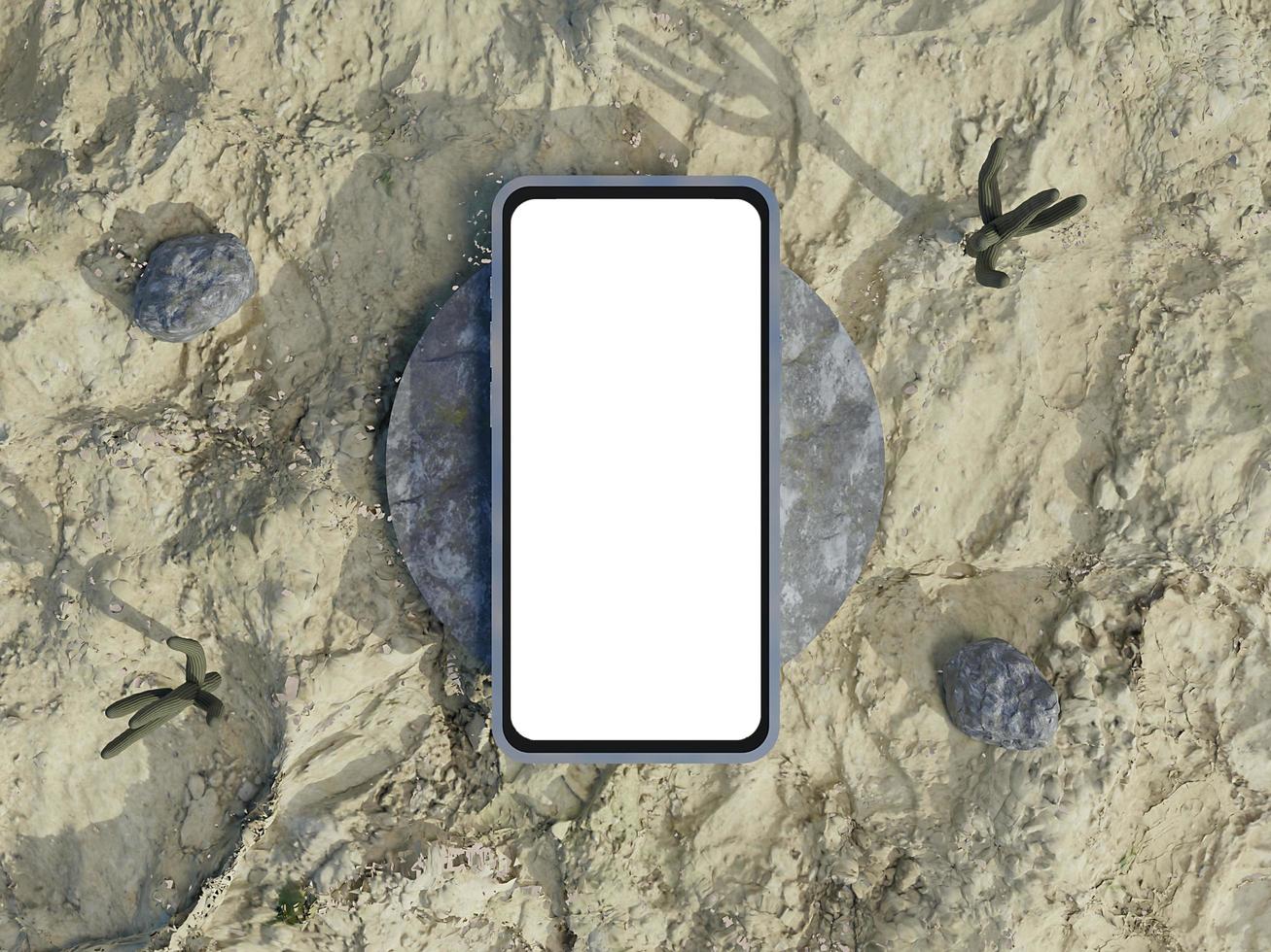3D Phone mockup white screen on Egypt pyramid in desert sand photo