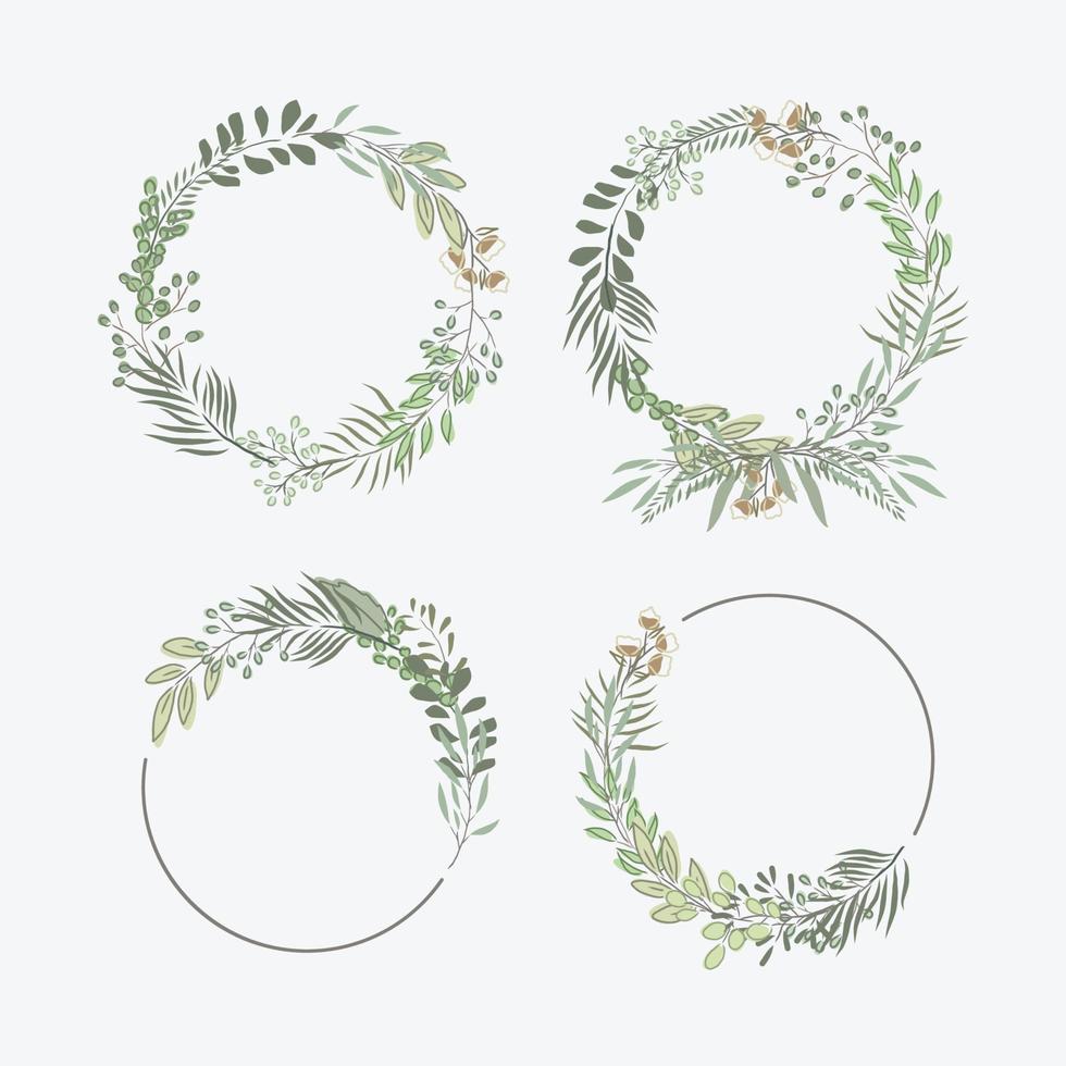 Establecer colección de dibujo a mano alzada, marco de círculo, vegetación botánica vector