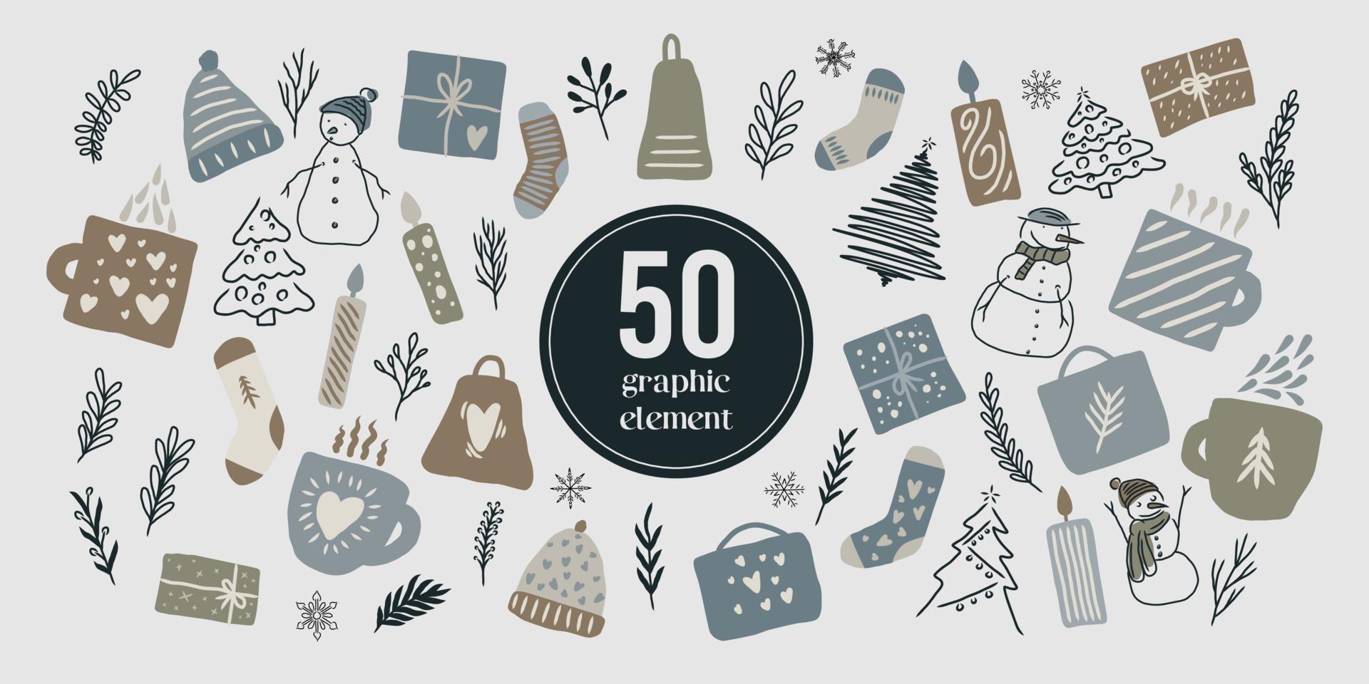 set collection of hand drawn scandinavian Christmas concept vector