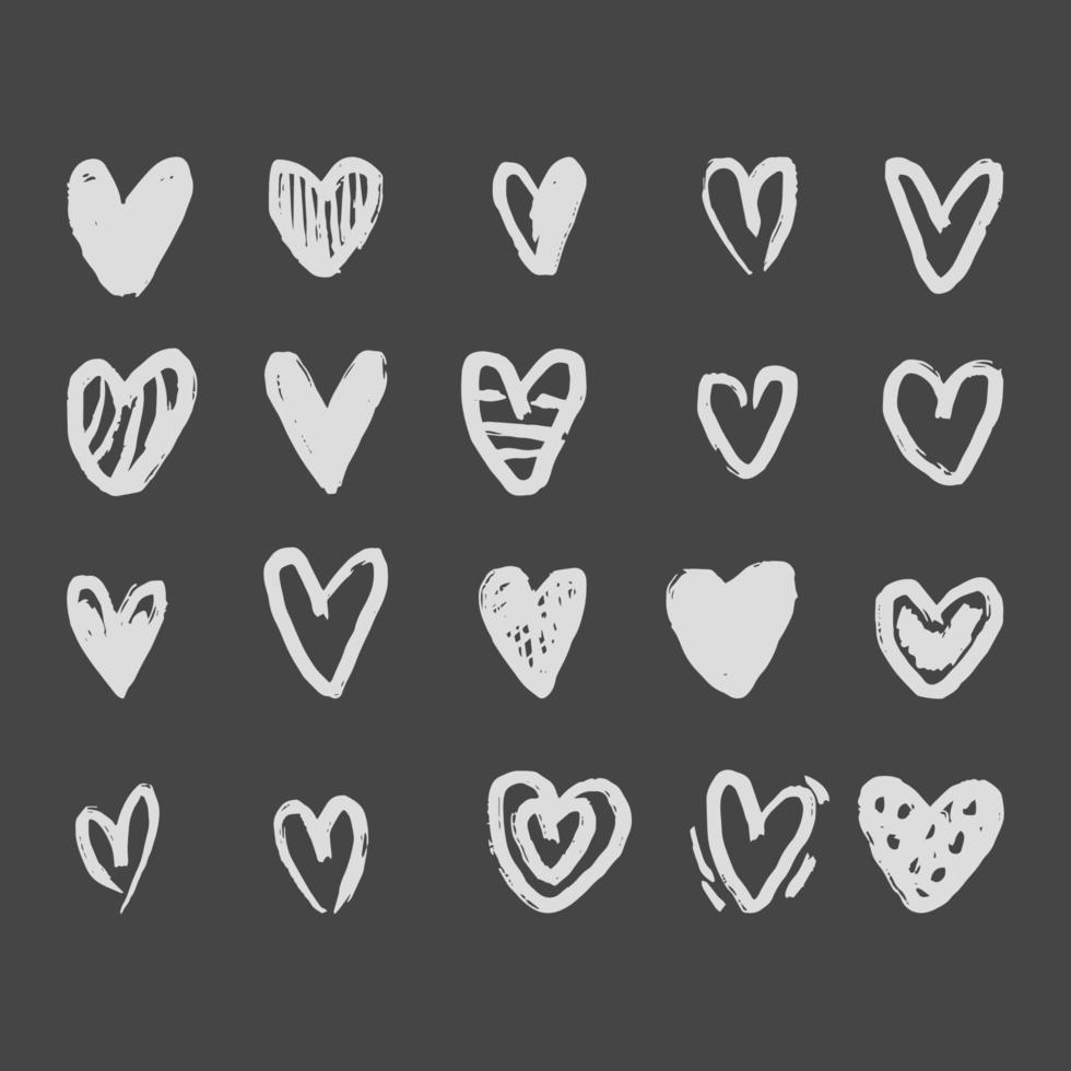 Set collection grunge hand drawn hearts vector