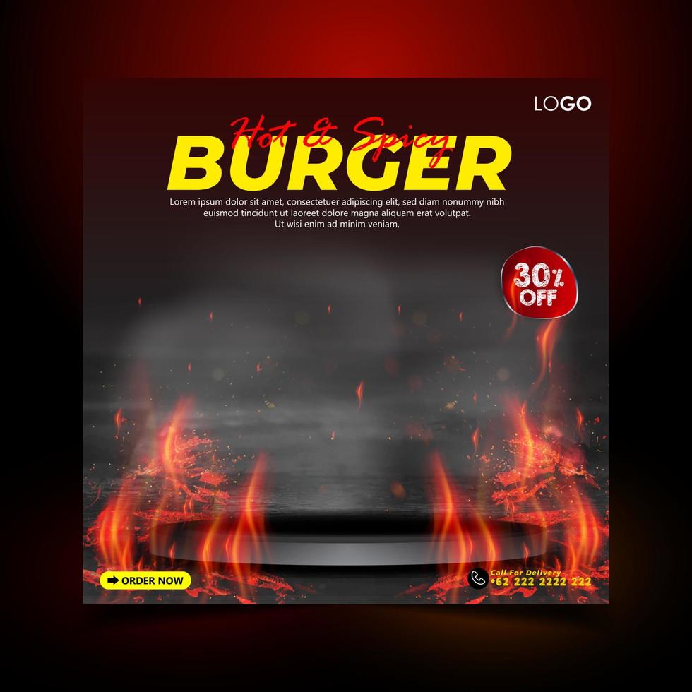 plantilla de publicación de banner de redes sociales de hamburguesa deliciosa especial vector