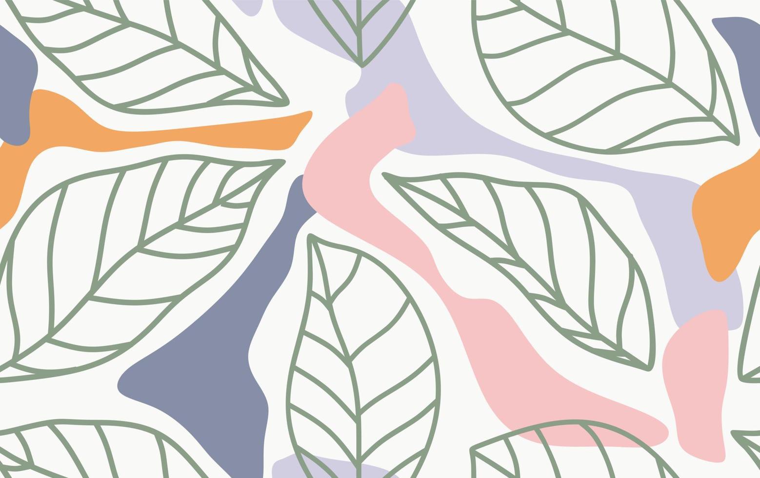 Hand drawn tropical leaves with seamless pattern. Botanical trendy design in multiple colors. Vector repeat design for fabric, wallpaper or wrapping paper.