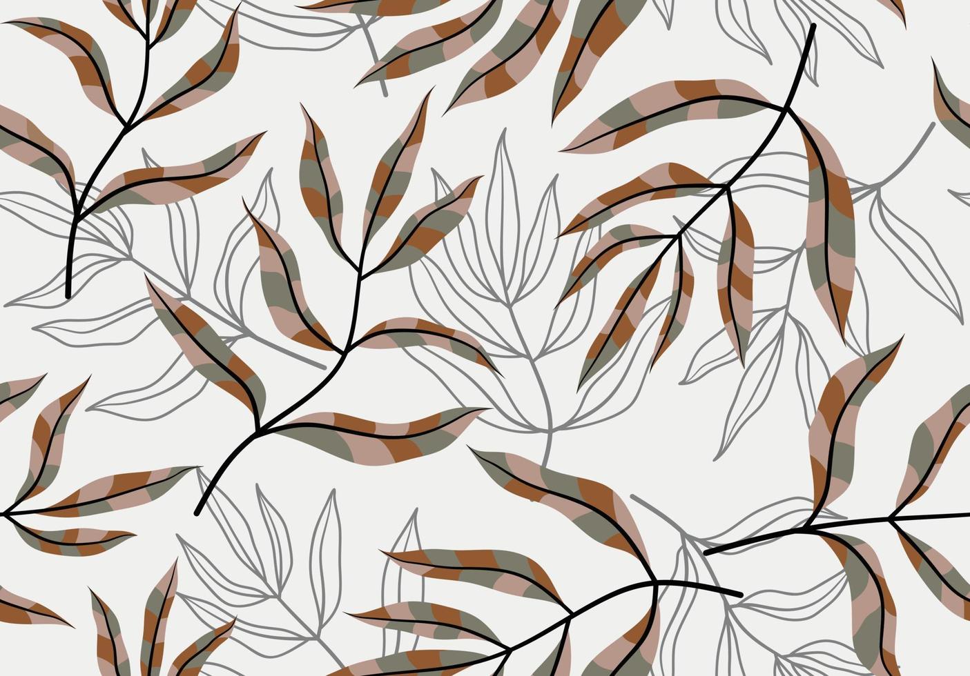hojas tropicales dibujadas a mano con patrones sin fisuras. diseño botánico de moda en varios colores. diseño de repetición vectorial para tela, papel tapiz o papel de regalo. vector