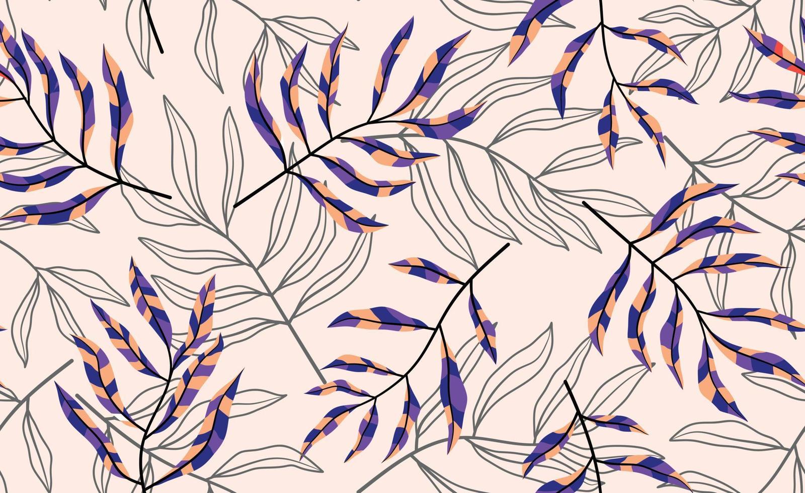 Hand drawn tropical leaves with seamless pattern. Botanical trendy design in multiple colors. Vector repeat design for fabric, wallpaper or wrapping paper.
