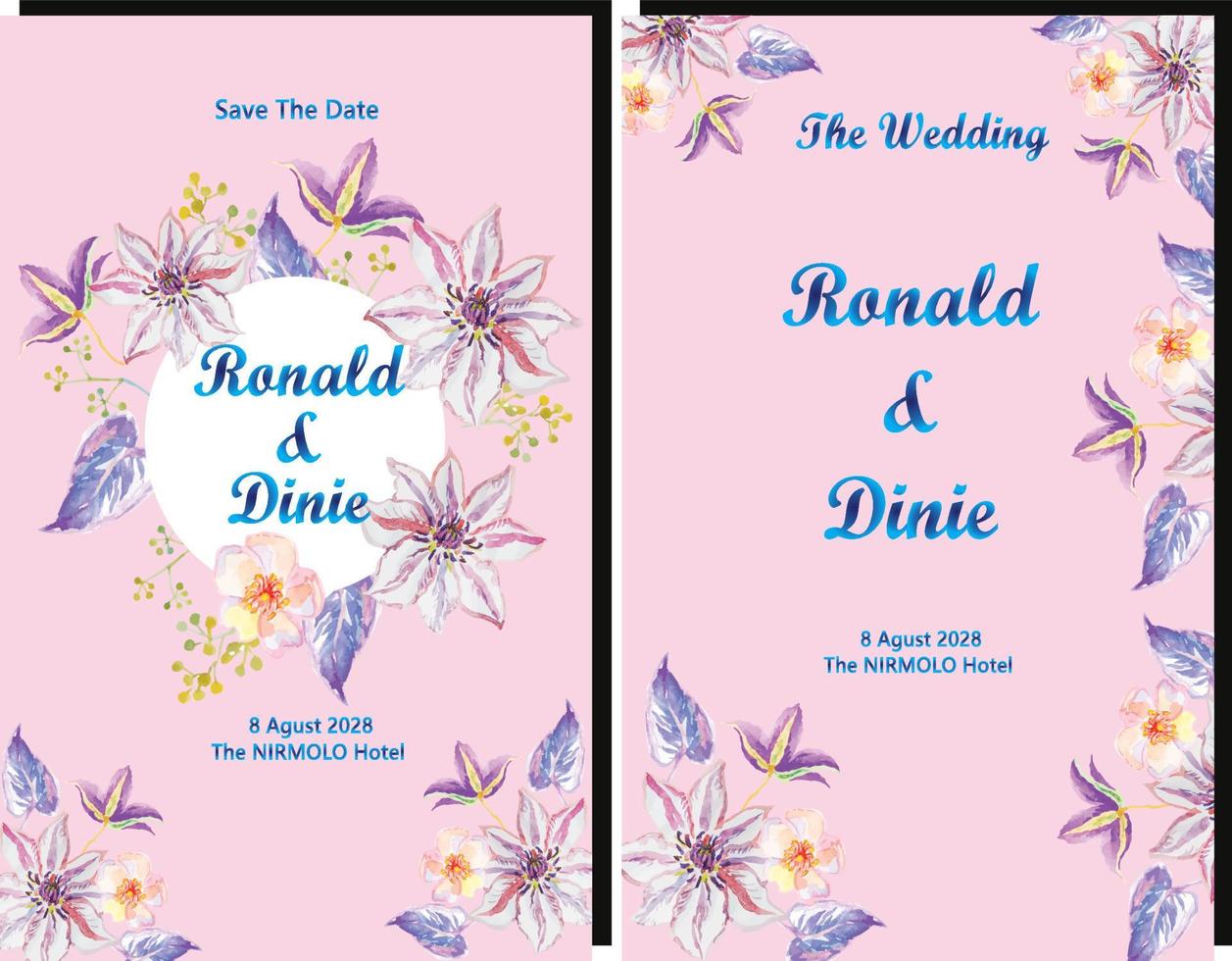 plantilla de invitación de boda con adornos florales vector