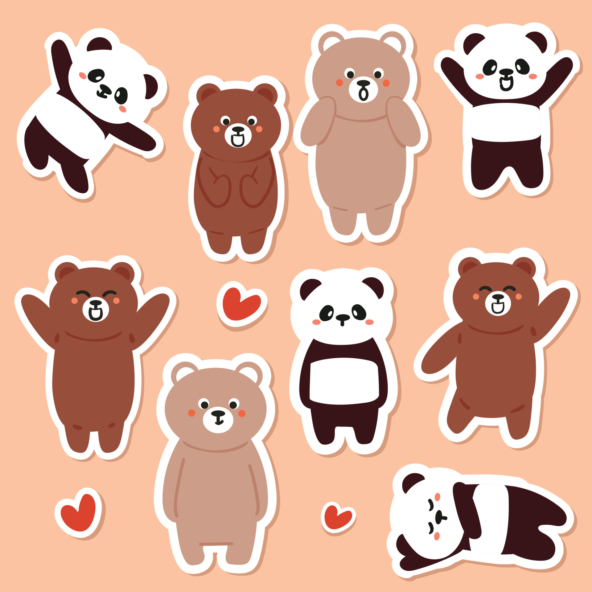 cute cartoon bear and panda sticker set 5064144 Vector Art at Vecteezy