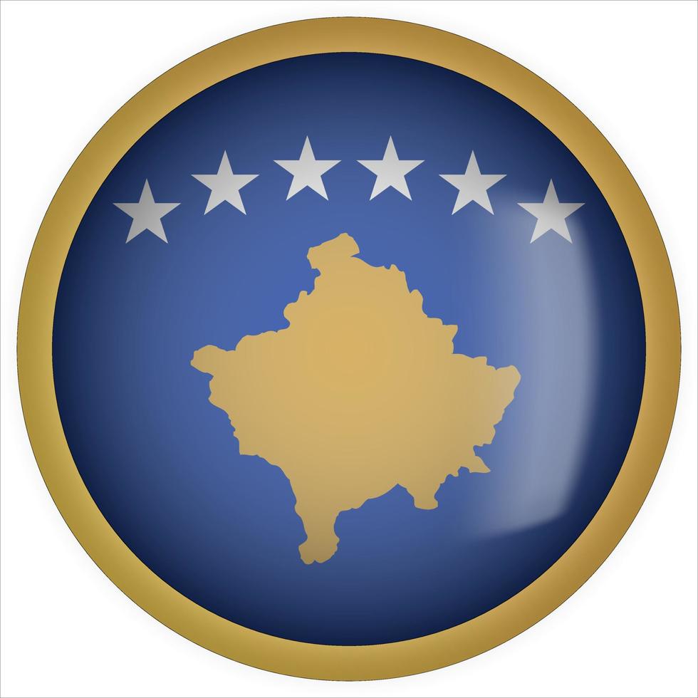 Kosovo 3D rounded Flag Button Icon with Gold Frame vector