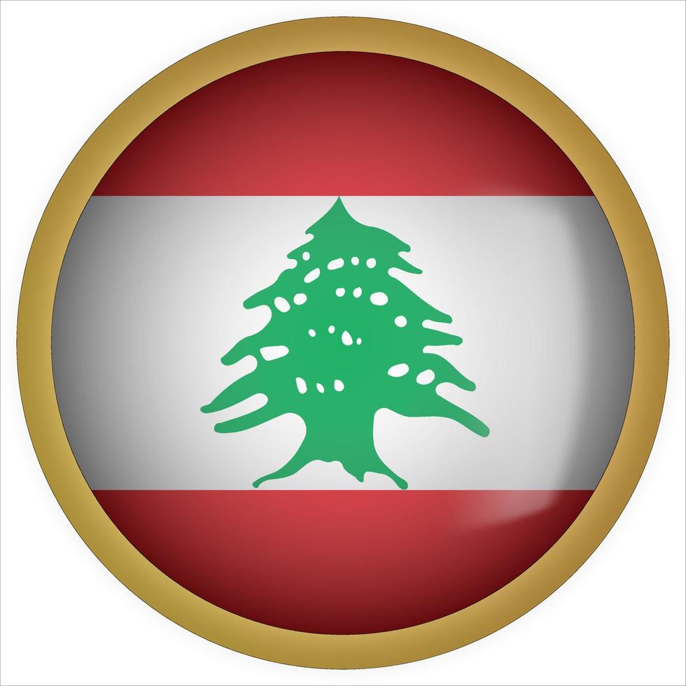 Lebanon 3D rounded Flag Button Icon with Gold Frame vector