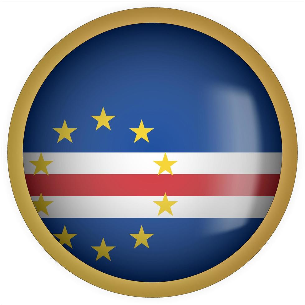 Cape Verde 3D rounded Flag Button Icon with Gold Frame vector