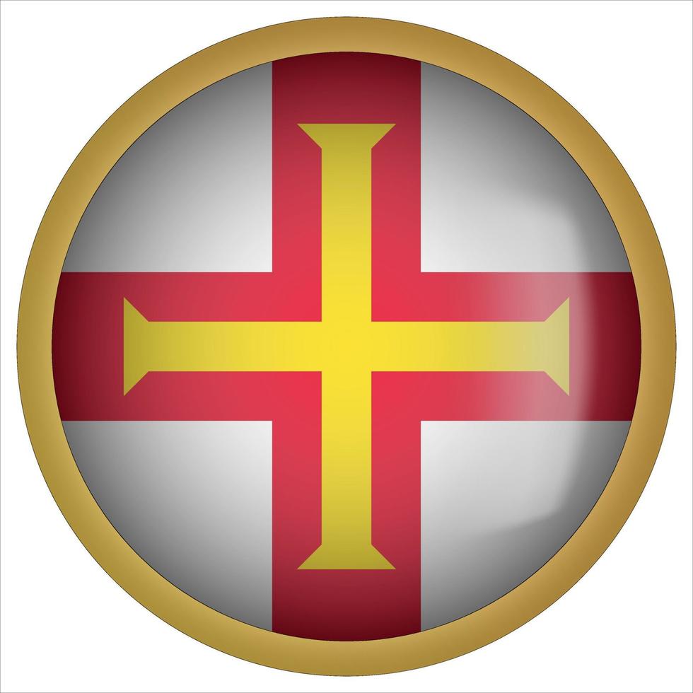 Guernsey 3d icono de botón de bandera redondeada con marco dorado vector