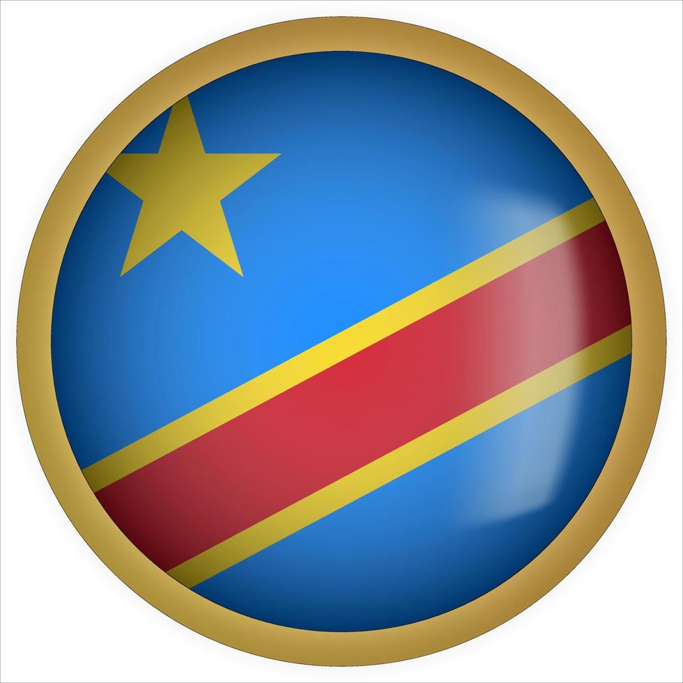 República democrática del congo icono de botón de bandera redondeada 3d con marco dorado vector
