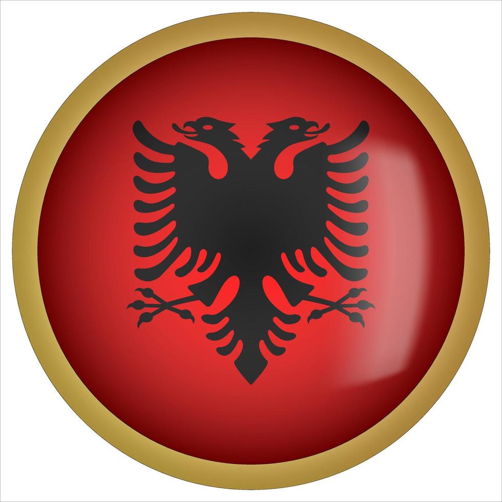 Albania icono de botón de bandera redondeada 3d con marco dorado vector