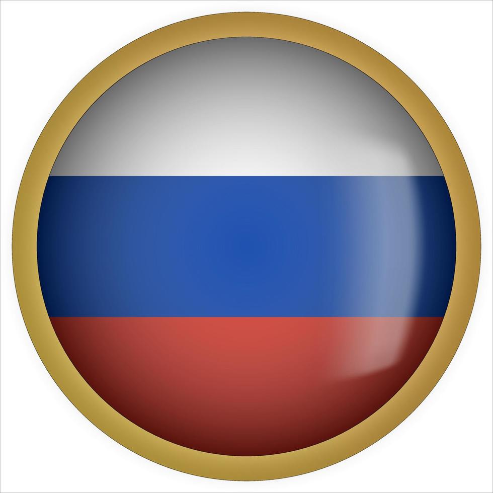 Rusia 3d icono de botón de bandera redondeada con marco dorado vector