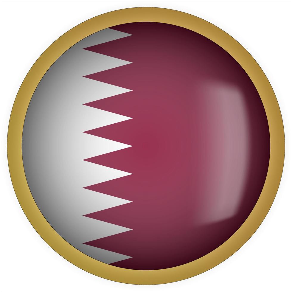 Qatar 3D rounded Flag Button Icon with Gold Frame vector