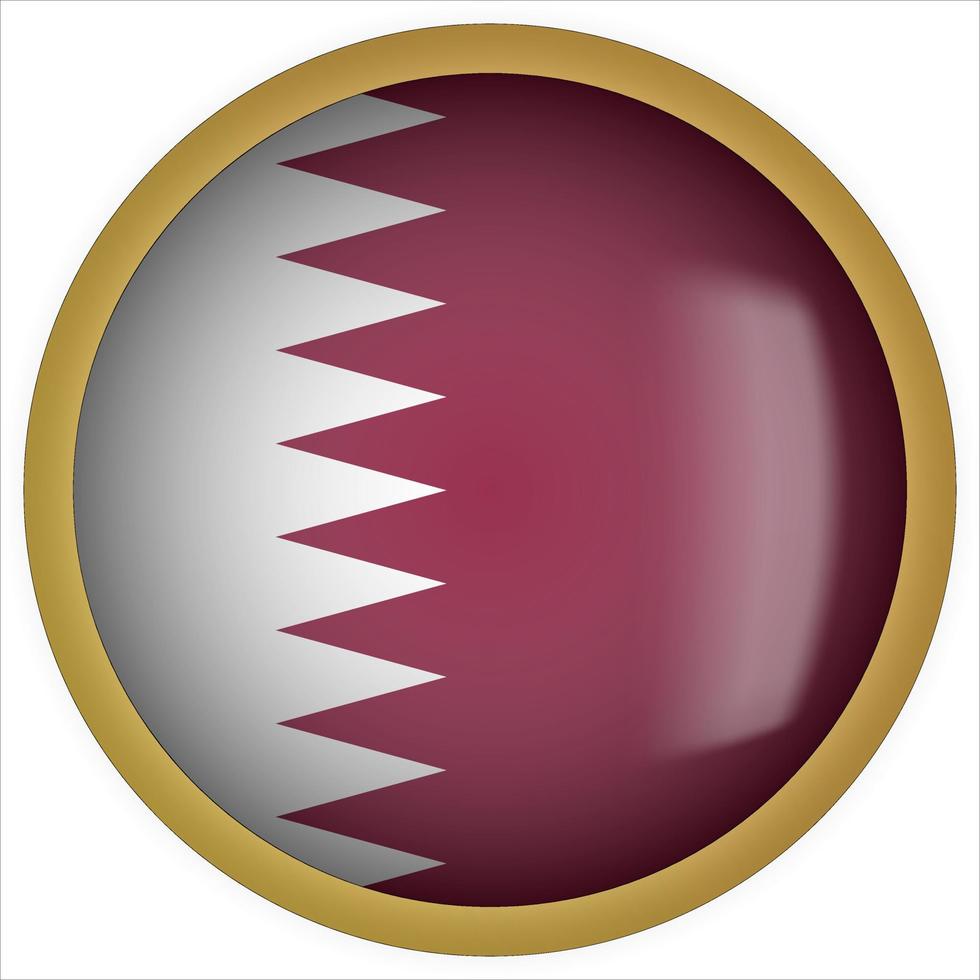 qatar 3d icono de botón de bandera redondeada con marco dorado vector