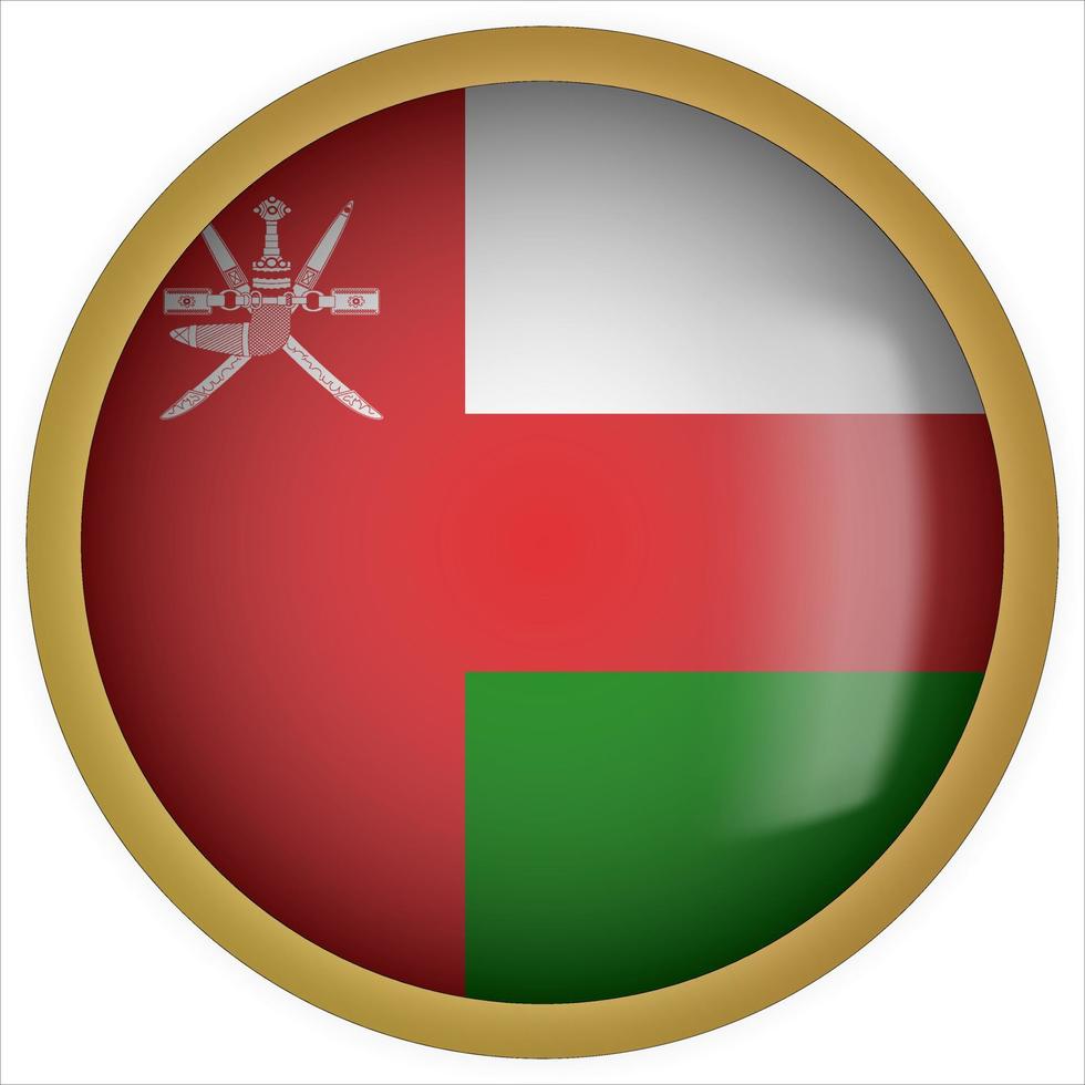 Oman 3D rounded Flag Button Icon with Gold Frame vector