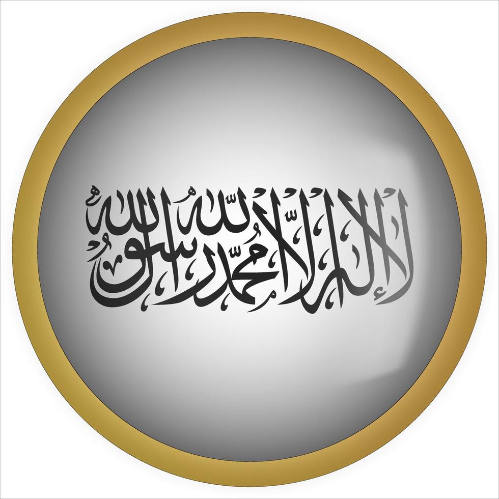 Taliban 3D rounded Flag Button Icon with Gold Frame vector