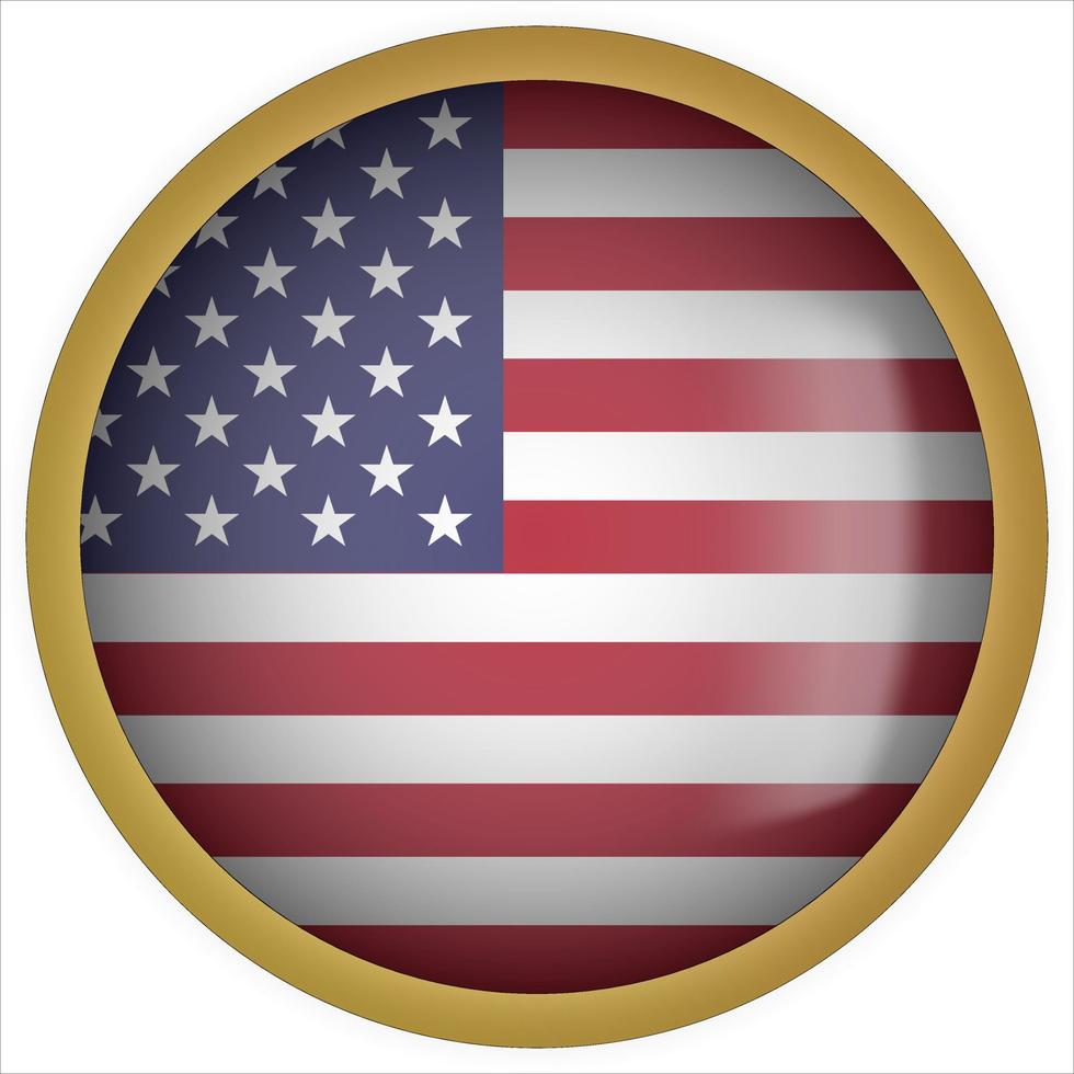United States 3D rounded Flag Button Icon with Gold Frame vector