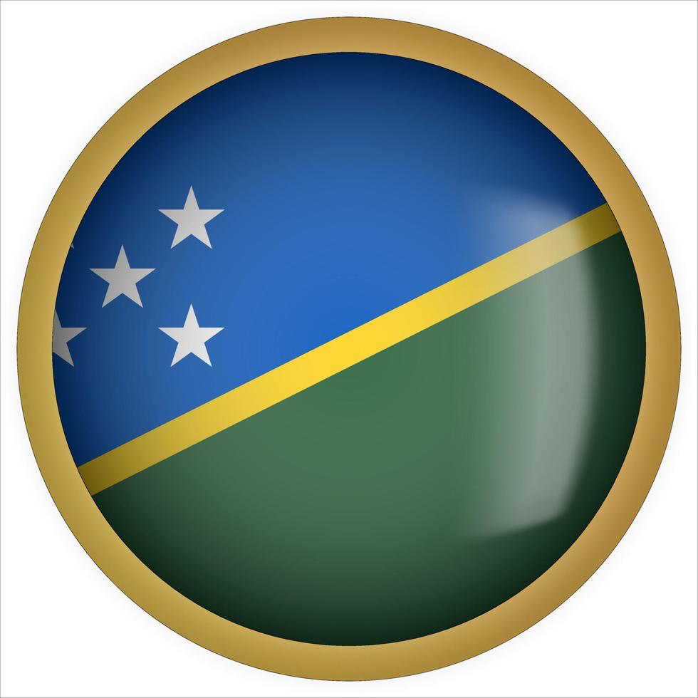 Solomon Islands 3D rounded Flag Button Icon with Gold Frame vector