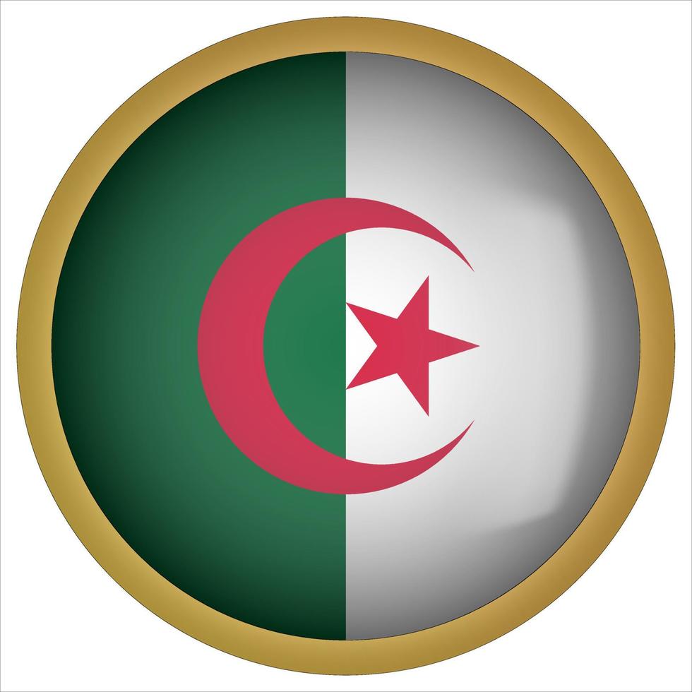 Algeria 3D rounded Flag Button Icon with Gold Frame vector