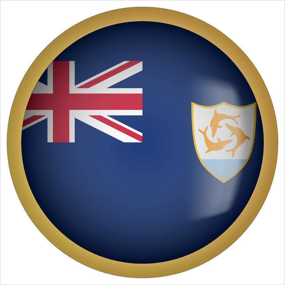 Anguilla 3D rounded Flag Button Icon with Gold Frame vector