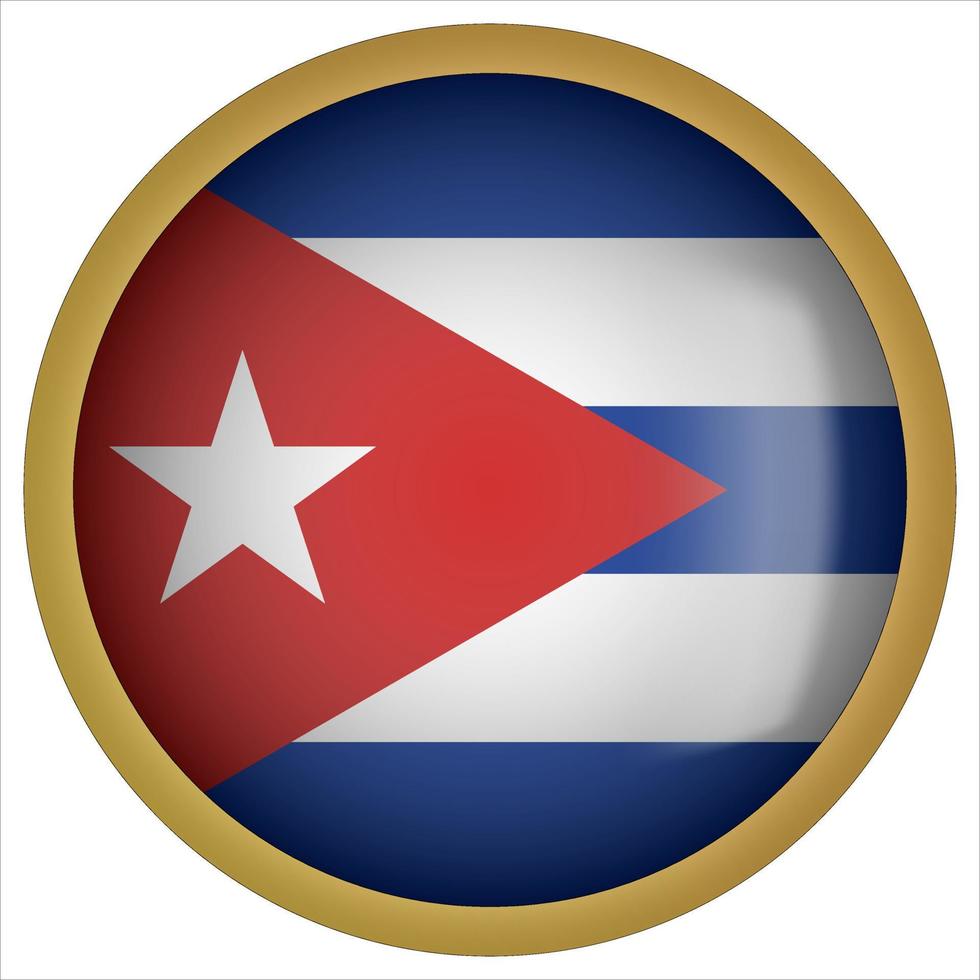 Cuba icono de botón de bandera redondeada 3d con marco dorado vector