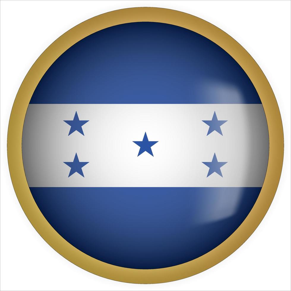 Honduras 3D rounded Flag Button Icon with Gold Frame vector