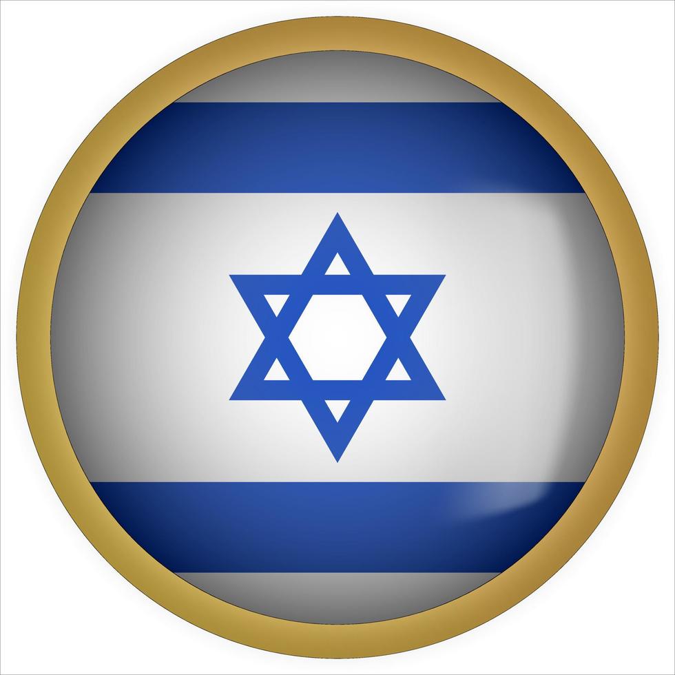 Israel 3D rounded Flag Button Icon with Gold Frame vector