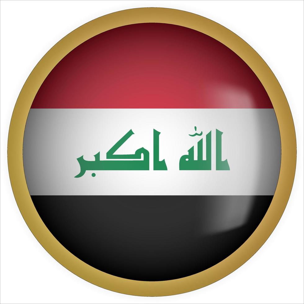 Iraq 3D rounded Flag Button Icon with Gold Frame vector