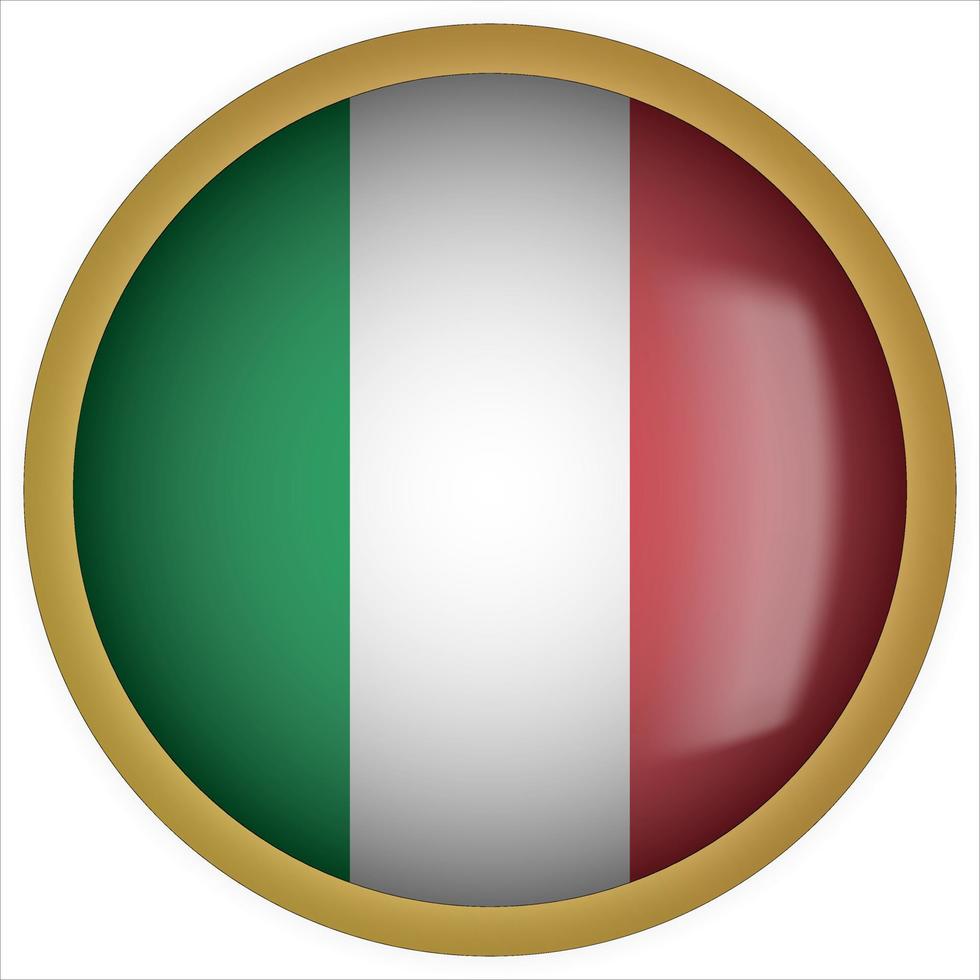 Italia 3d icono de botón de bandera redondeada con marco dorado vector