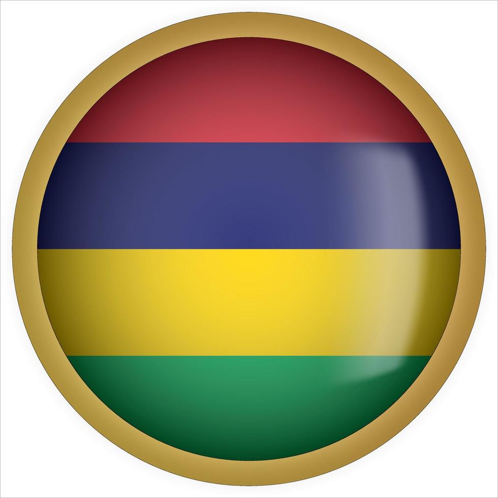 Mauricio icono de botón de bandera redondeada 3d con marco dorado vector