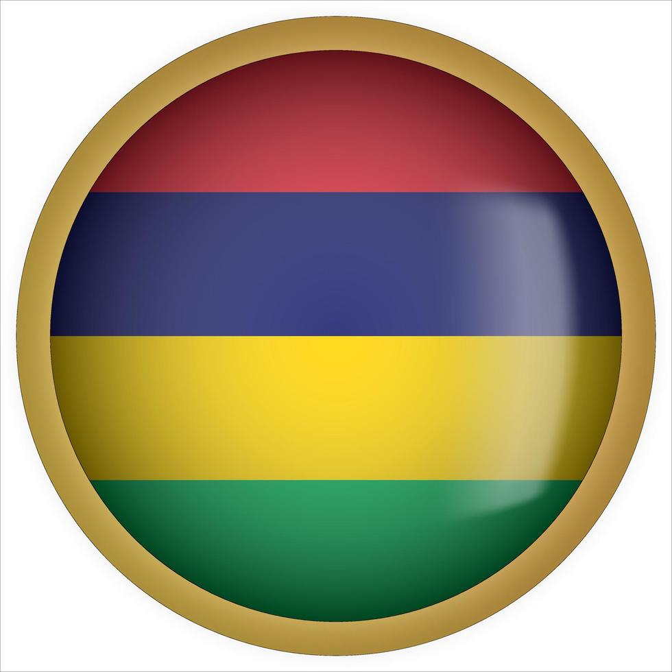 Mauritius 3D rounded Flag Button Icon with Gold Frame vector