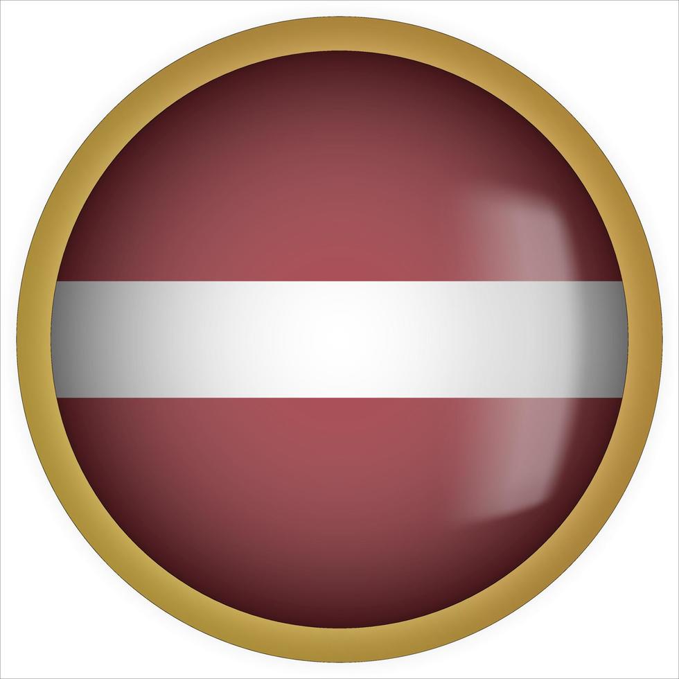 Latvia 3D rounded Flag Button Icon with Gold Frame vector