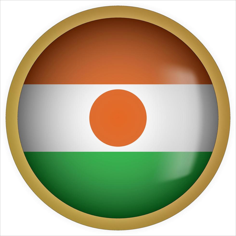 Niger 3D rounded Flag Button Icon with Gold Frame vector