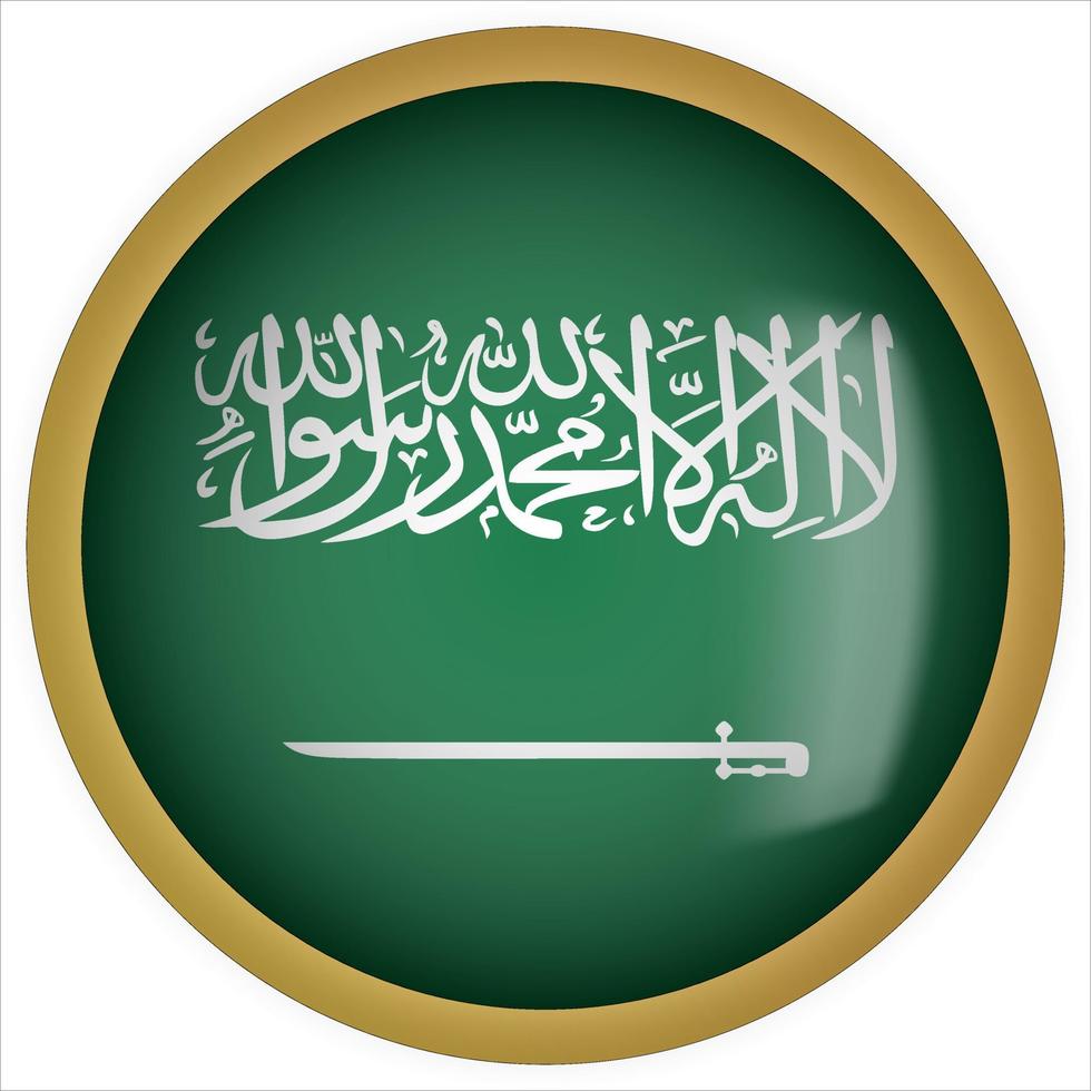 Saudi Arabia 3D rounded Flag Button Icon with Gold Frame vector