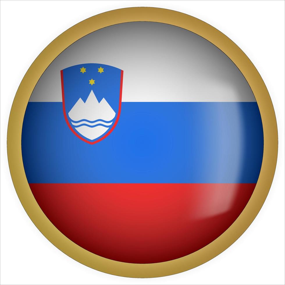 Eslovenia 3d icono de botón de bandera redondeada con marco dorado vector