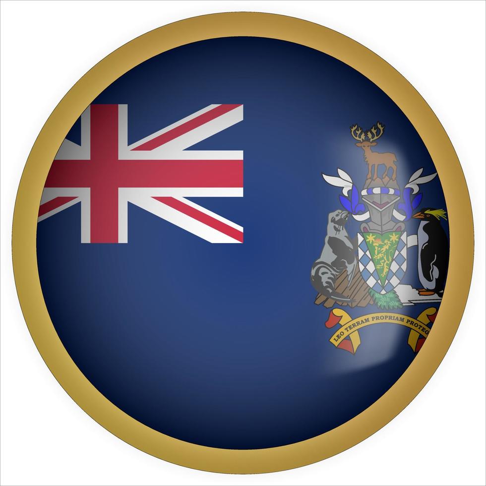 South Georgia and the South Sandwich Island 3D rounded Flag Button Icon with Gold Frame vector