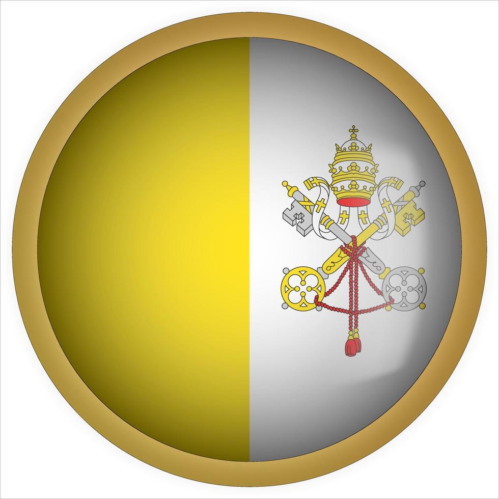 icono de botón de bandera redondeada 3d de la ciudad del vaticano con marco dorado vector