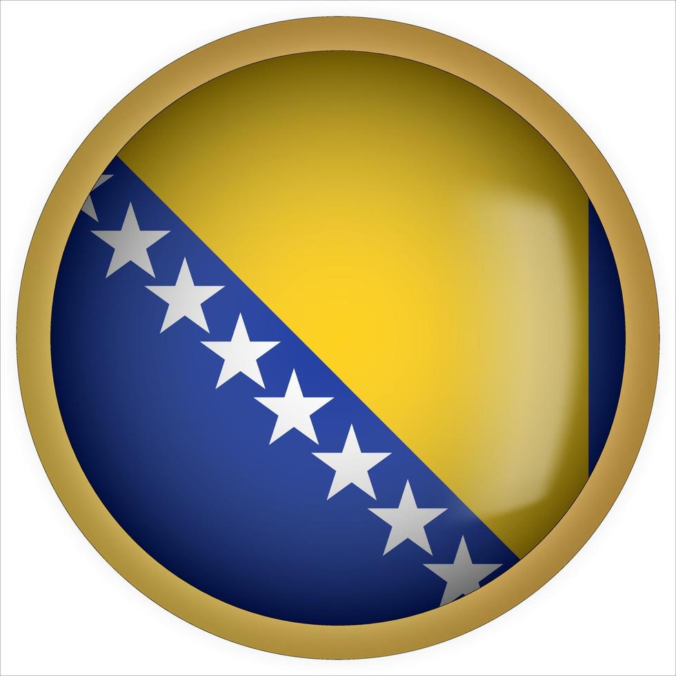 Bosnia and Herzegovina 3D rounded Flag Button Icon with Gold Frame vector