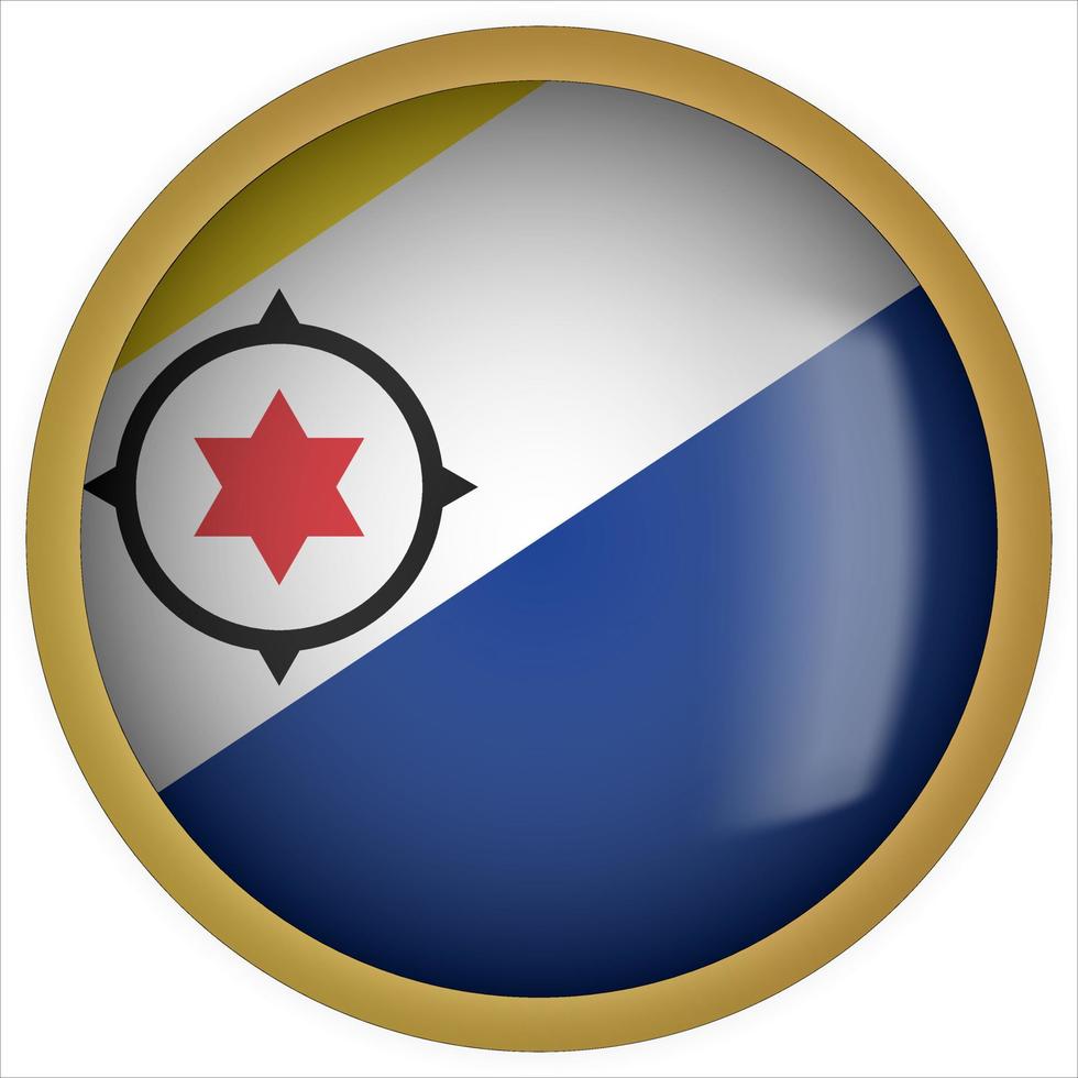 Bonaire 3D rounded Flag Button Icon with Gold Frame vector