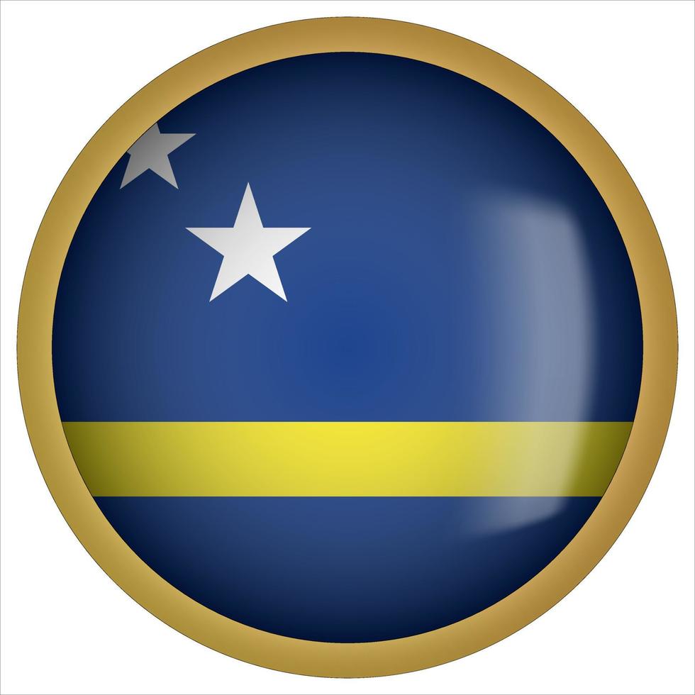 curacao 3d icono de botón de bandera redondeada con marco dorado vector