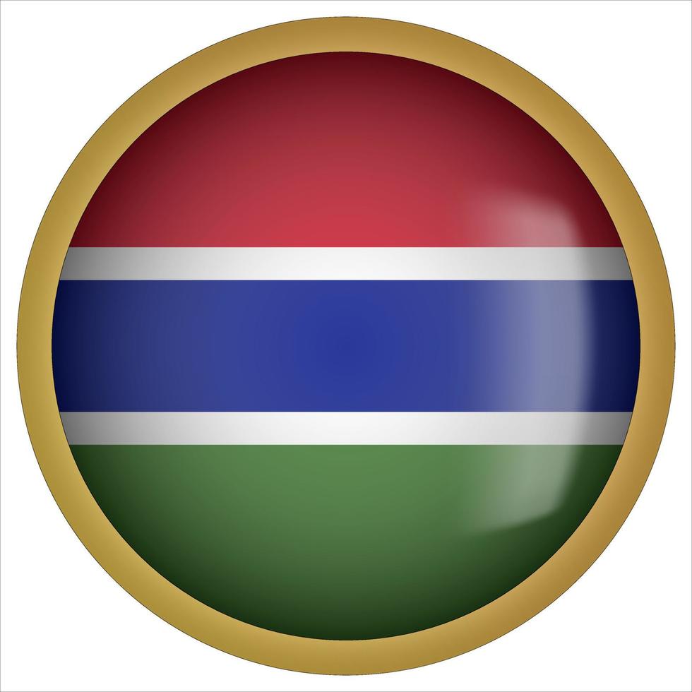 Gambia 3d icono de botón de bandera redondeada con marco dorado vector