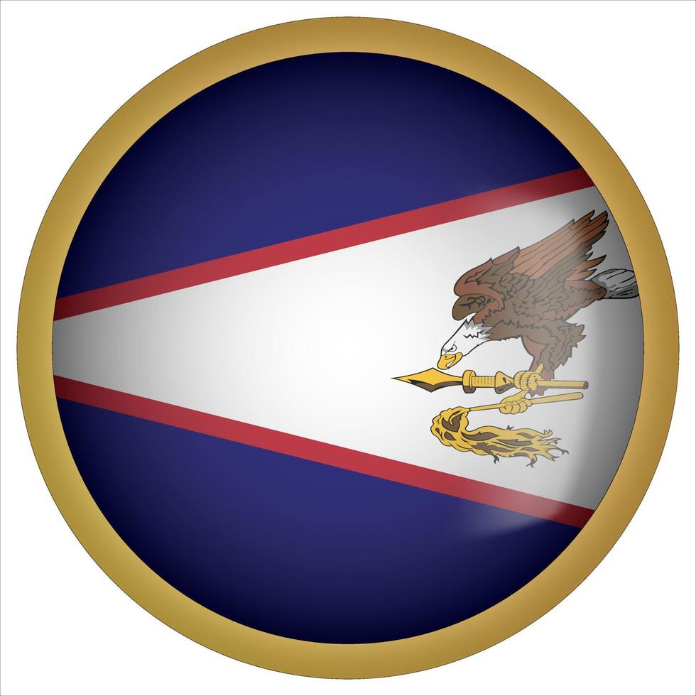 Samoa Americana 3d icono de botón de bandera redondeada con marco dorado vector