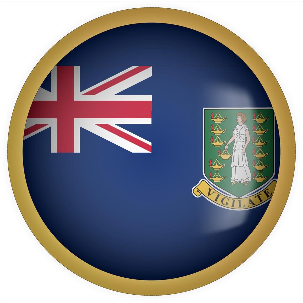 British Virgin Islands 3D rounded Flag Button Icon with Gold Frame vector