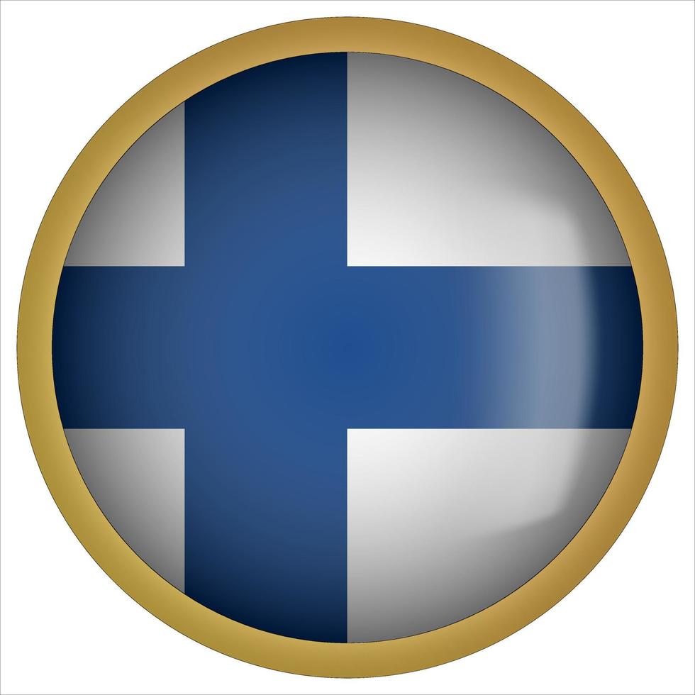 Finlandia 3d icono de botón de bandera redondeada con marco dorado vector