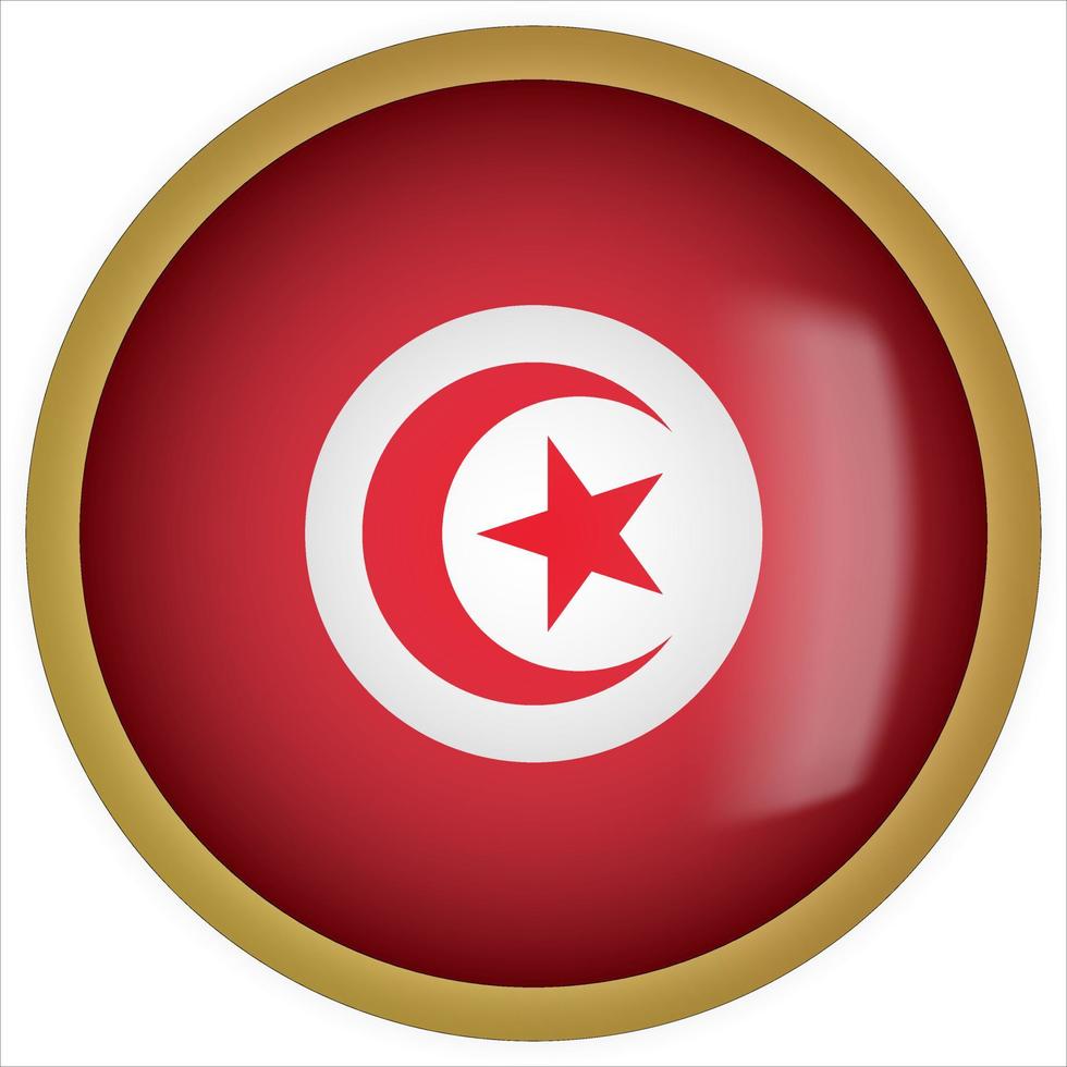Túnez icono de botón de bandera redondeada 3d con marco dorado vector