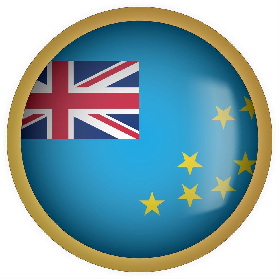 Tuvalu 3D rounded Flag Button Icon with Gold Frame vector