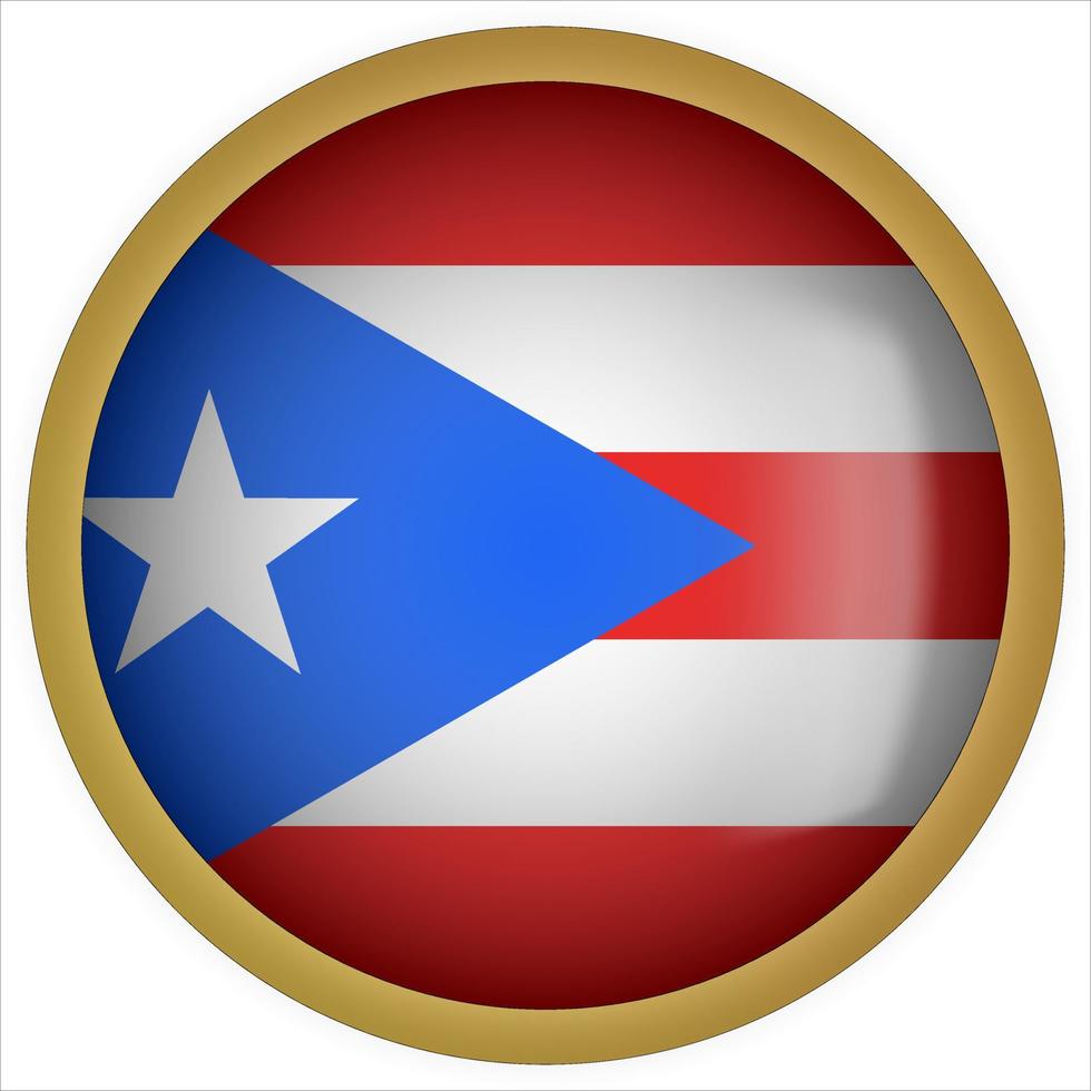 Puerto Rico 3d icono de botón de bandera redondeada con marco dorado vector