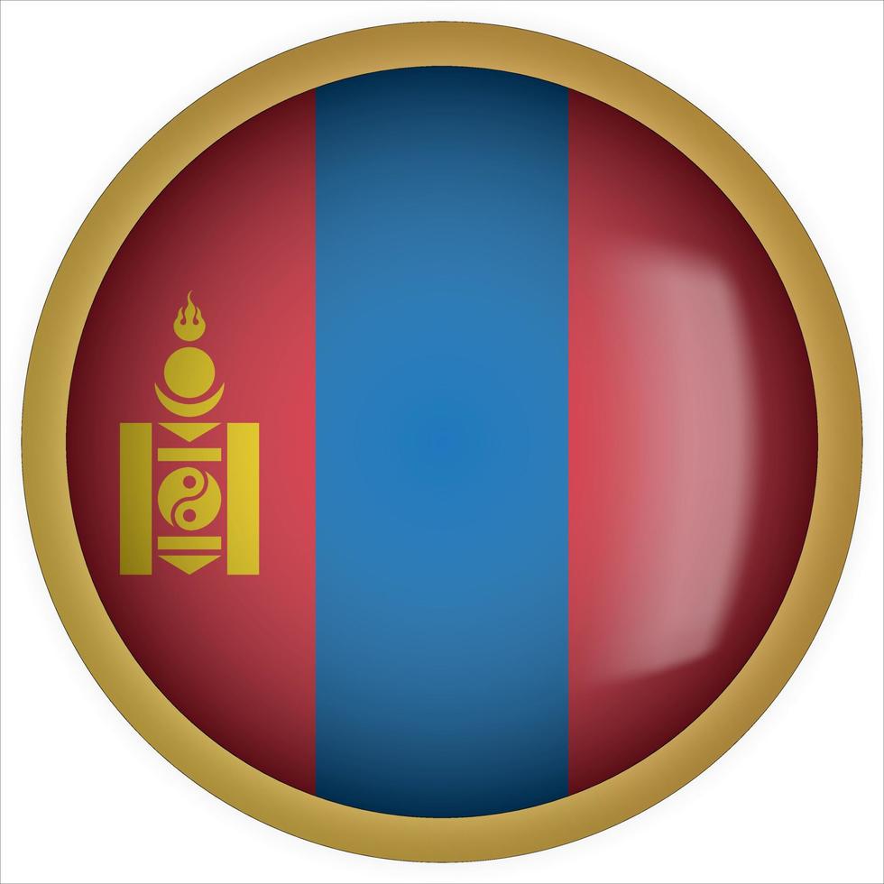 Mongolia 3D rounded Flag Button Icon with Gold Frame vector