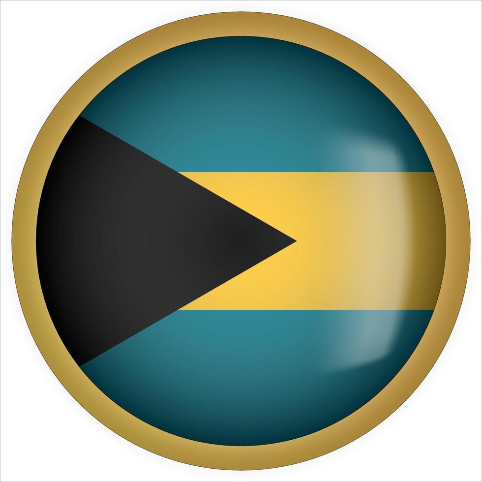 Bahamas 3D rounded Flag Button Icon with Gold Frame vector